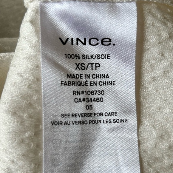 Vince Dot Silk Jacquard Popover Off White Banded Collar Blouse Sz XS - Picture 13 of 16